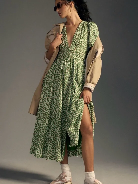 Anthropologie Catalina green button front dress sz 4 - Picture 3 of 4